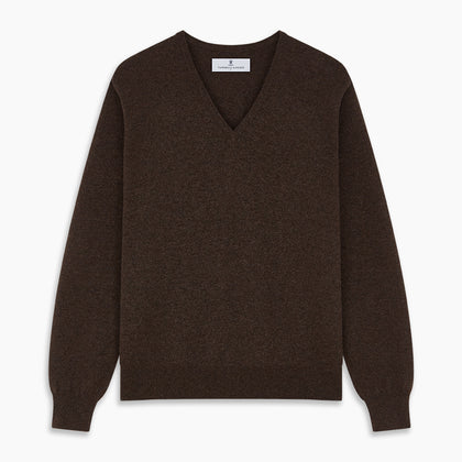 Brown Cashmere V-neck Paden Jumper Image 3