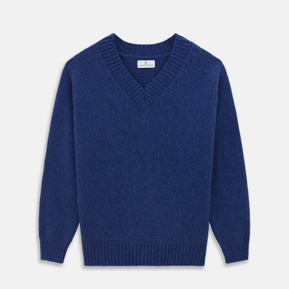 Marine Blue Cashmere Edwards V-Neck Jumper
