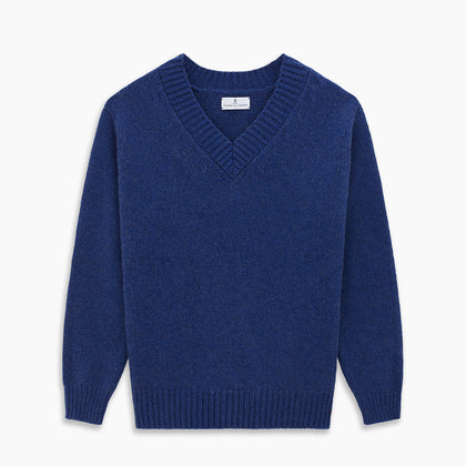 Marine Blue Cashmere Edwards V-Neck Jumper Image 3
