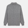 View 3 of product The Oatmeal Cashmere Melange Clark Roll Neck Jumper by Turnbull & Asser features a high roll-neck, long sleeves, and a textured cable knit front, crafted from a soft cashmere blend.