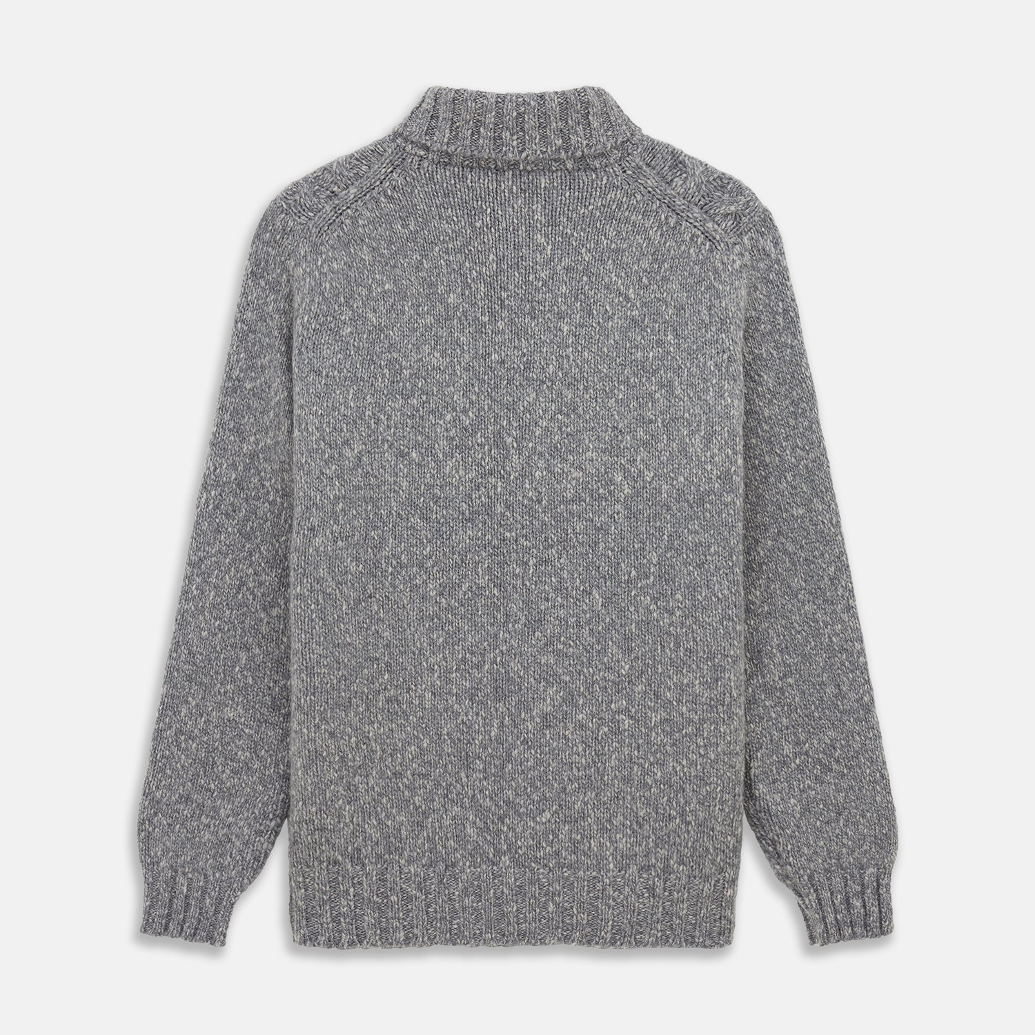 View 3 of product The Oatmeal Cashmere Melange Clark Roll Neck Jumper by Turnbull & Asser features a high roll-neck, long sleeves, and a textured cable knit front, crafted from a soft cashmere blend.