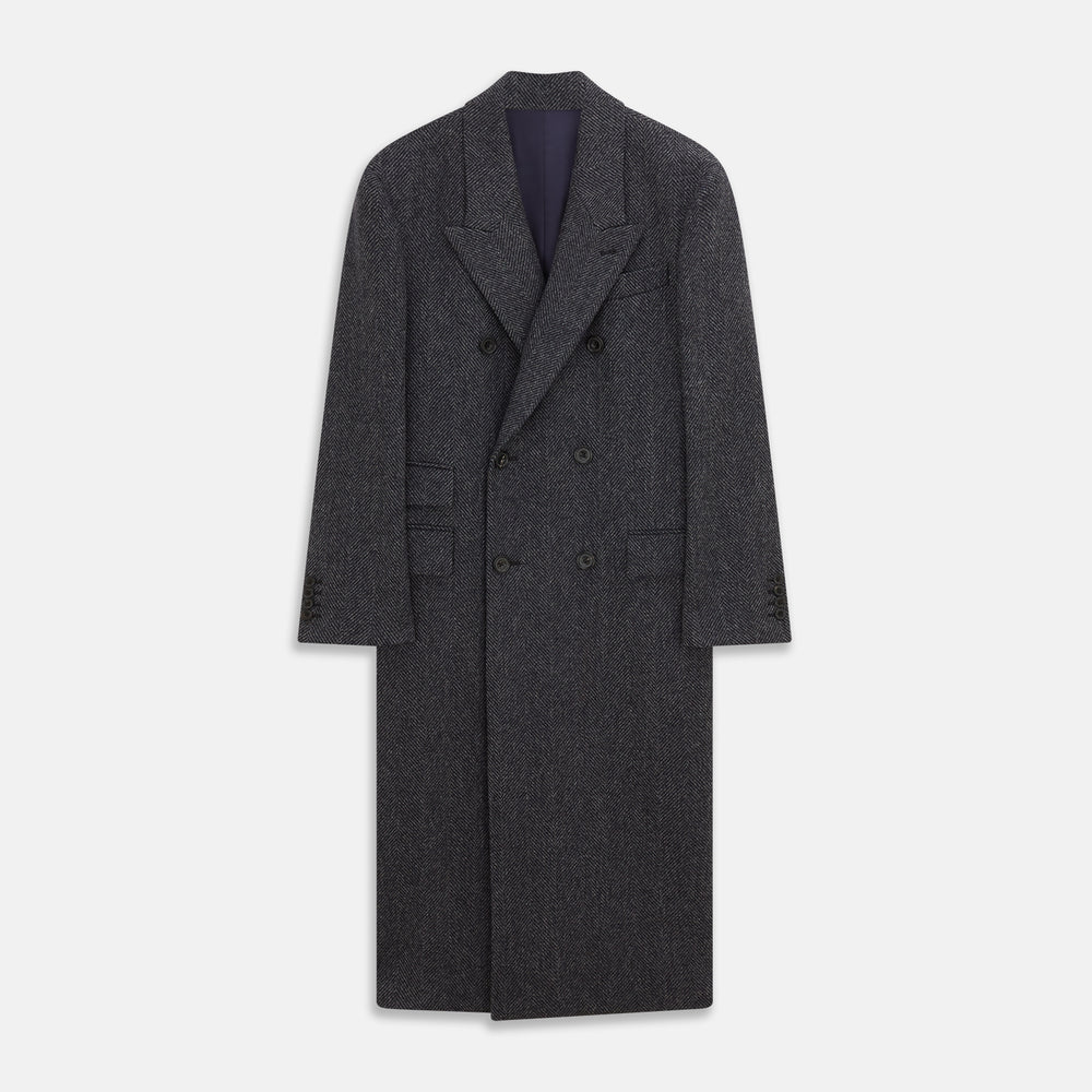 Grey Herringbone Wool Double Breasted Highgrove Overcoat