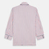 View 6 of product The Turnbull & Asser Red and Blue Stripe Cotton Quin Pyjamas feature a collared, long-sleeve button-up top with black piping and chest pocket, paired with matching striped pants for luxurious comfort and style.