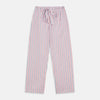 View 5 of product The Turnbull & Asser Red and Blue Stripe Cotton Quin Pyjamas feature a collared, long-sleeve button-up top with black piping and chest pocket, paired with matching striped pants for luxurious comfort and style.