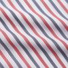 View 3 of product The Turnbull & Asser Red and Blue Stripe Cotton Quin Pyjamas feature a collared, long-sleeve button-up top with black piping and chest pocket, paired with matching striped pants for luxurious comfort and style.