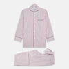 View 1 of product The Turnbull & Asser Red and Blue Stripe Cotton Quin Pyjamas feature a collared, long-sleeve button-up top with black piping and chest pocket, paired with matching striped pants for luxurious comfort and style.