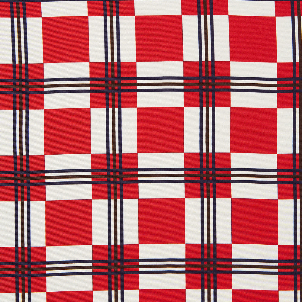Navy and Red Checked Chess Board Silk Pocket Square