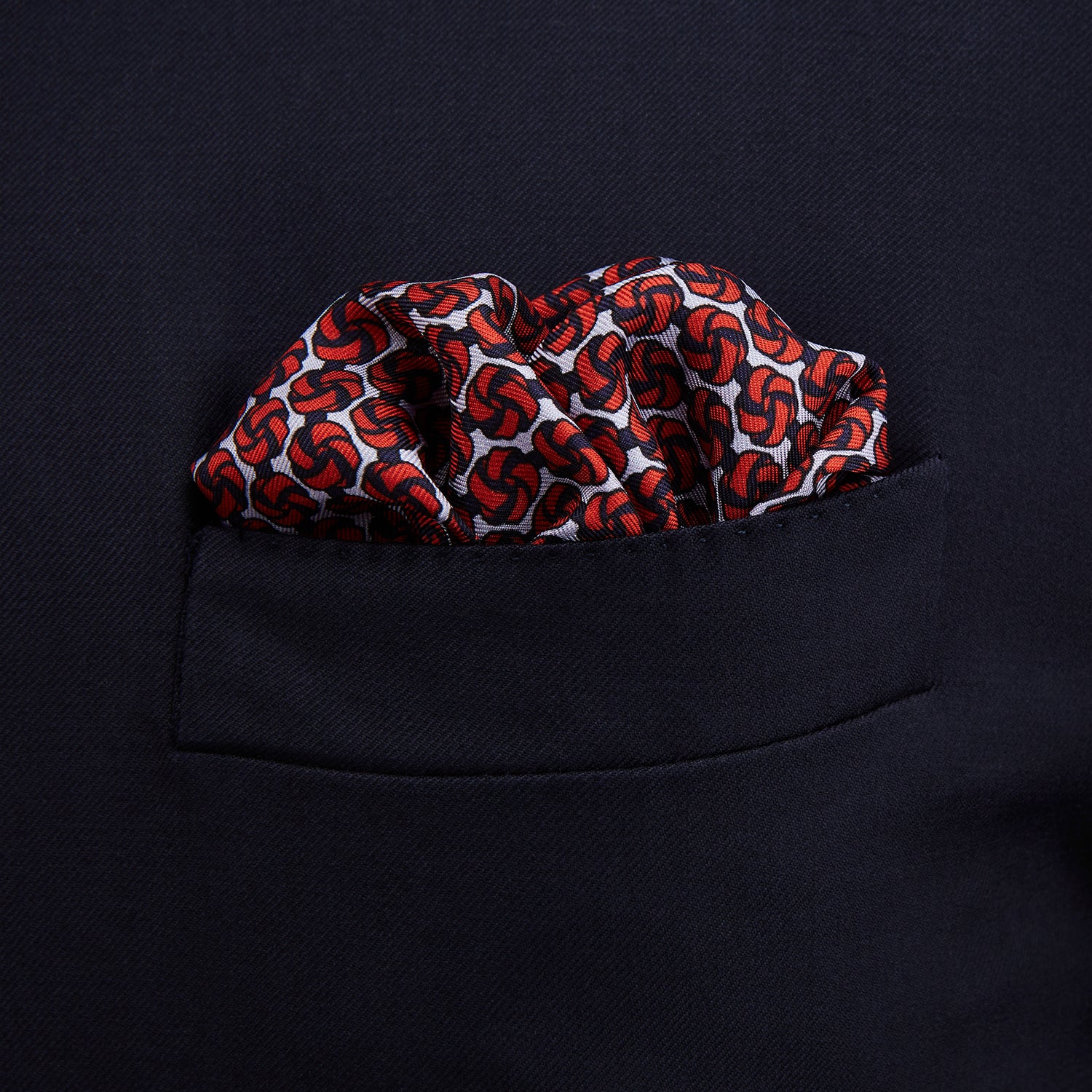Red and Pale Blue Knotted Motif Silk Pocket Square