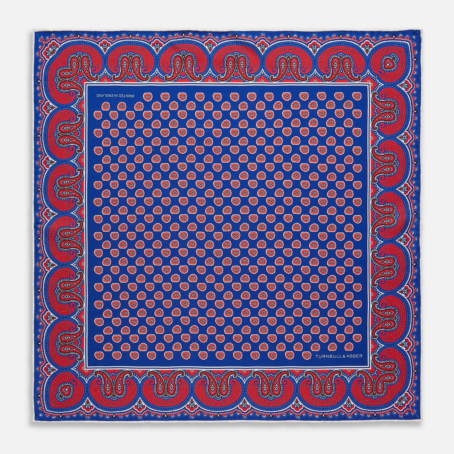 Blue and Red Paisley Tiles Silk Pocket Square