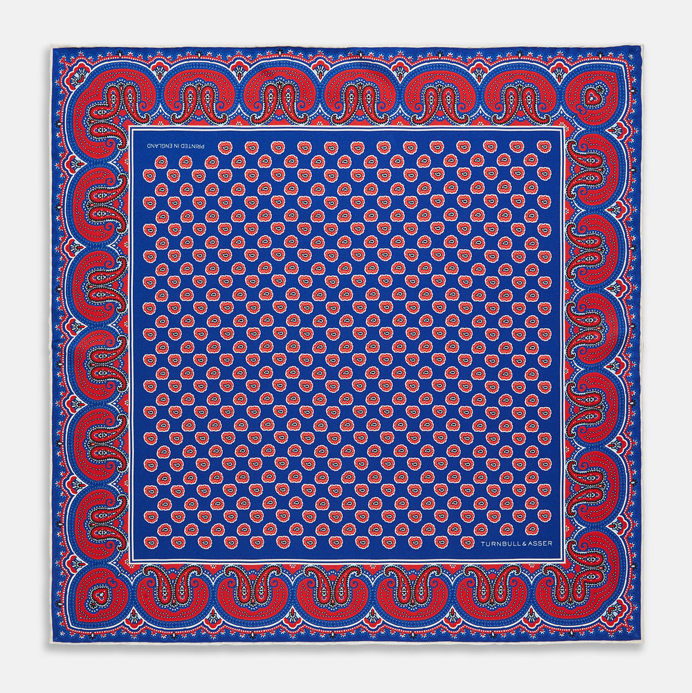 Blue and Red Paisley Tiles Silk Pocket Square