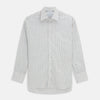 View 1 of product The Turnbull & Asser Blue Tattersall Check Cashmerello Regular Fit Mayfair Shirt is a long-sleeve button-up with a collar and chest pocket, featuring a white base and blue checks, shown laid flat on a white background.