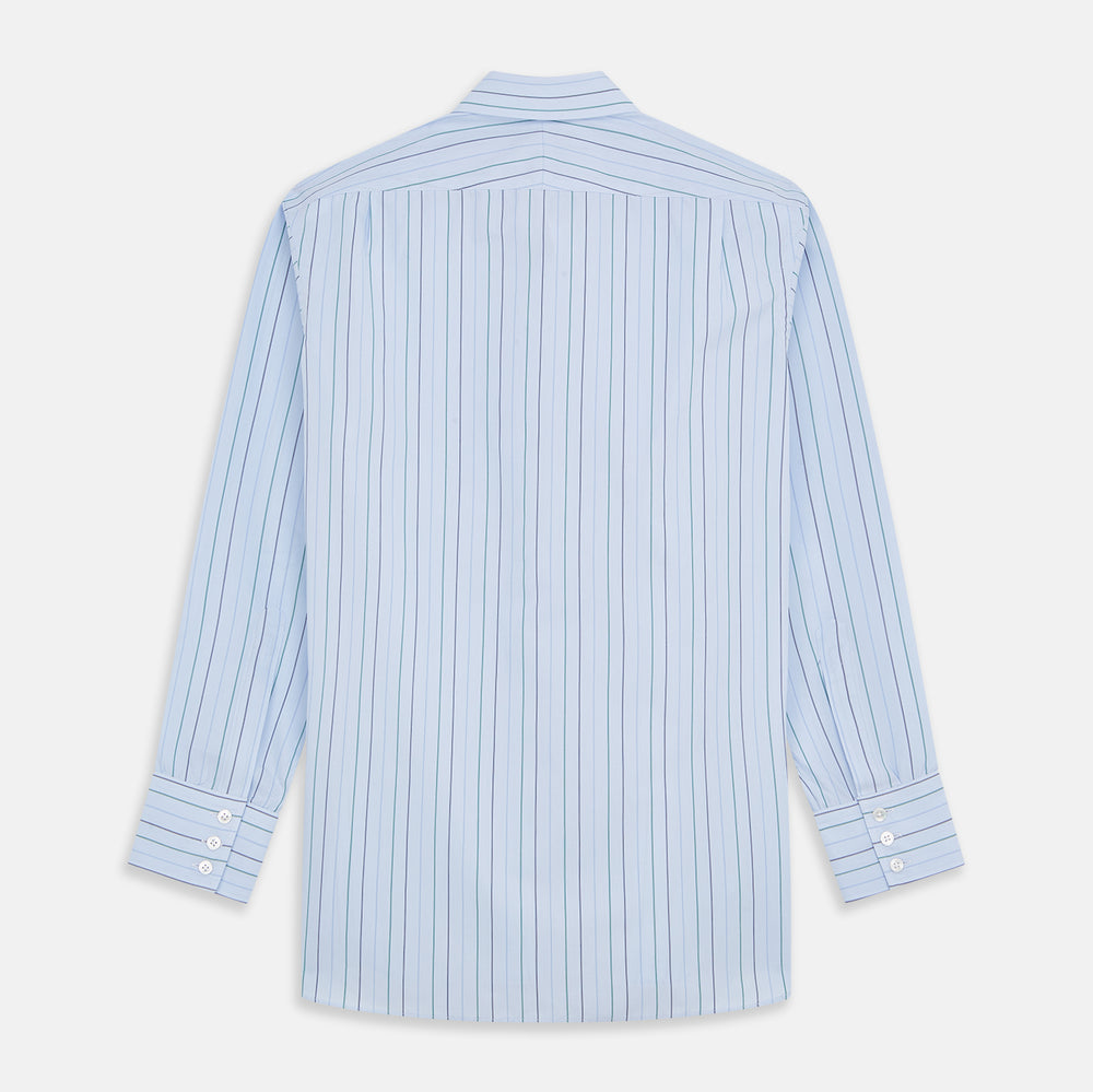 Pale Blue and Green Halo Stripe Cotton Regular Fit Mayfair Shirt