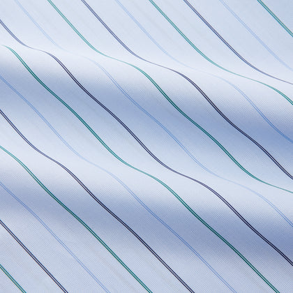 Pale Blue and Green Halo Stripe Cotton Regular Fit Mayfair Shirt