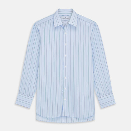 Pale Blue and Green Halo Stripe Cotton Regular Fit Mayfair Shirt
