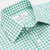 View 2 of product The Turnbull & Asser Green Check Cotton Regular Fit Mayfair Shirt features a green and blue check pattern on white, shown laid flat against a plain white background—a classic, versatile pick for any men’s wardrobe.