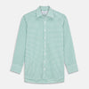 View 1 of product The Turnbull & Asser Green Check Cotton Regular Fit Mayfair Shirt features a green and blue check pattern on white, shown laid flat against a plain white background—a classic, versatile pick for any men’s wardrobe.