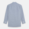 View 5 of product The Turnbull & Asser Blue Gingham Check Cotton Melange Regular Fit Mayfair Shirt features long sleeves, a classic T&A collar, neatly finished cuffs, and a stylish blue gingham check pattern.