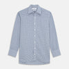 View 1 of product The Turnbull & Asser Blue Gingham Check Cotton Melange Regular Fit Mayfair Shirt features long sleeves, a classic T&A collar, neatly finished cuffs, and a stylish blue gingham check pattern.