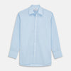View 1 of product The Turnbull & Asser Pale Blue and Green Multi Check Cotton Regular Fit Mayfair Shirt features a classic collar, long sleeves, white buttons, and a subtle checkered pattern—an essential for any men’s wardrobe, shown on a plain white background.