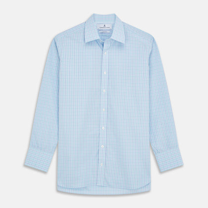 Pale Blue and Green Multi Check Cotton Regular Fit Mayfair Shirt