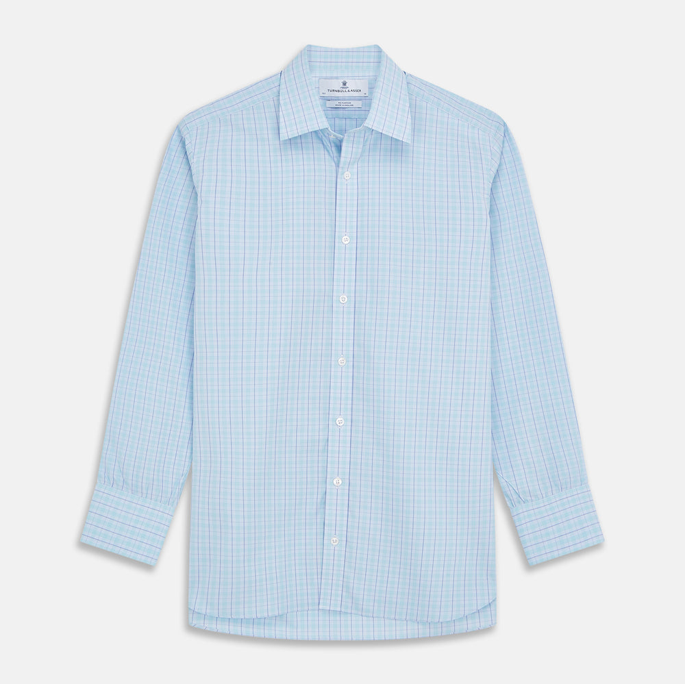 Pale Blue and Green Multi Check Cotton Regular Fit Mayfair Shirt