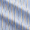 View 3 of product The Turnbull & Asser Blue and Yellow Multi Stripe Cotton Regular Fit Mayfair Shirt features thin vertical stripes in white, blue, and tan, a collared design with white buttons—an essential formal staple for any man’s wardrobe.