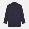 View 5 of product The Turnbull & Asser Navy Cotton and Wool Blend Regular Fit Mayfair Shirt features long sleeves, white buttons, a classic collar, and cuffed sleeves—a refined addition to the Mayfair collection.
