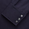 View 2 of product The Turnbull & Asser Navy Cotton and Wool Blend Regular Fit Mayfair Shirt features long sleeves, white buttons, a classic collar, and cuffed sleeves—a refined addition to the Mayfair collection.