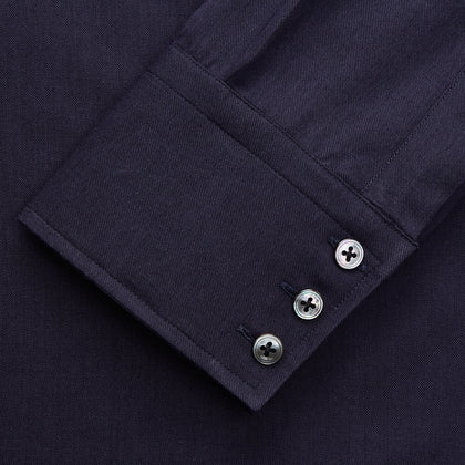 Navy Cotton and Wool Blend Regular Fit Mayfair Shirt