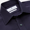 View 3 of product The Turnbull & Asser Navy Cotton and Wool Blend Regular Fit Mayfair Shirt features long sleeves, white buttons, a classic collar, and cuffed sleeves—a refined addition to the Mayfair collection.