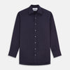 View 1 of product The Turnbull & Asser Navy Cotton and Wool Blend Regular Fit Mayfair Shirt features long sleeves, white buttons, a classic collar, and cuffed sleeves—a refined addition to the Mayfair collection.