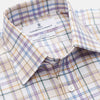 View 2 of product The Turnbull & Asser Colourful Garden Multi Check Cotton Regular Fit Mayfair Shirt, featuring a collar and buttoned cuffs, is laid flat on a white surface.