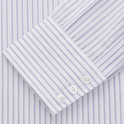 White and Blue Halo Stripe Cotton Regular Fit Mayfair Shirt