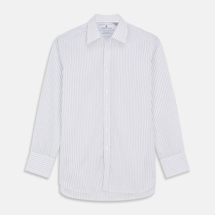 White and Blue Halo Stripe Cotton Regular Fit Mayfair Shirt