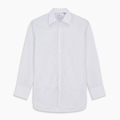 White and Blue Halo Stripe Cotton Regular Fit Mayfair Shirt Image 5