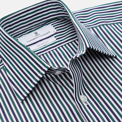 Green and Blue Stripe Cotton Regular Fit Mayfair Shirt Image 3