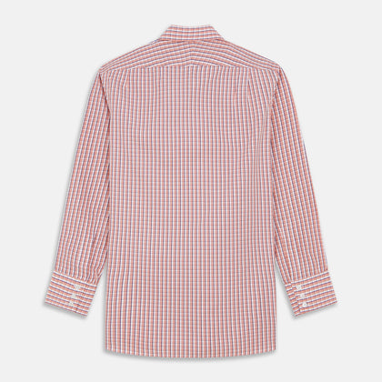 Orange and White Check Cotton Regular Fit Mayfair Shirt Image 4