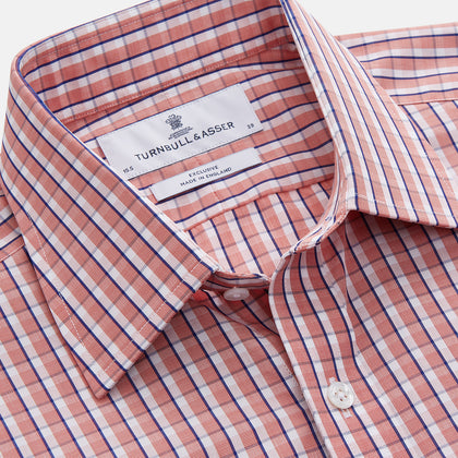 Orange and White Check Cotton Regular Fit Mayfair Shirt Image 2