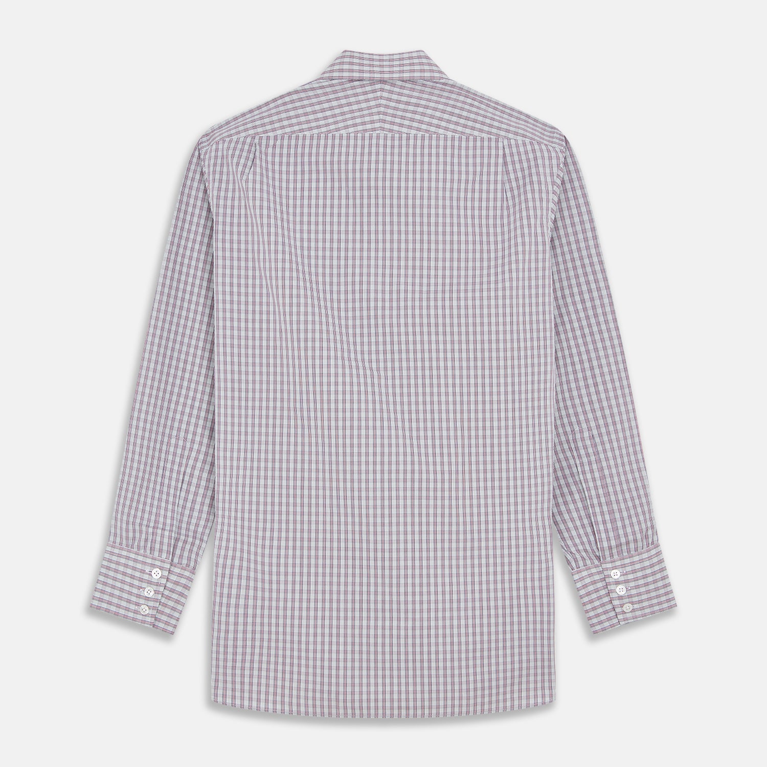 View 5 of product The Turnbull & Asser Red and Blue Check Cotton Regular Fit Mayfair Shirt, featuring long sleeves, a collar, and cuffs, is a classic addition to any men's wardrobe.