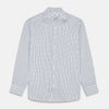 View 1 of product The Turnbull & Asser Green and Blue Check Cotton Tailored Fit Shelton Shirt for men features a crisp white base with a green and blue check pattern, shown laid flat on a white background.
