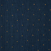 View 2 of product A single Blue and Gold Polka Dot Cotton Mid-length Sock by Turnbull & Asser is shown upright on a white background, displaying its navy blue color with small gold polka dots.