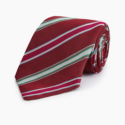 Burgundy Multi Stripe Silk Tie Image 4