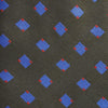 View 2 of product The Turnbull & Asser Dark Green and Blue Tile Silk Tie showcases a classic tile pattern with blue and red squares on herringbone fabric.