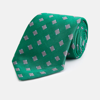 Kelly Green and Grey Tile Silk Tie