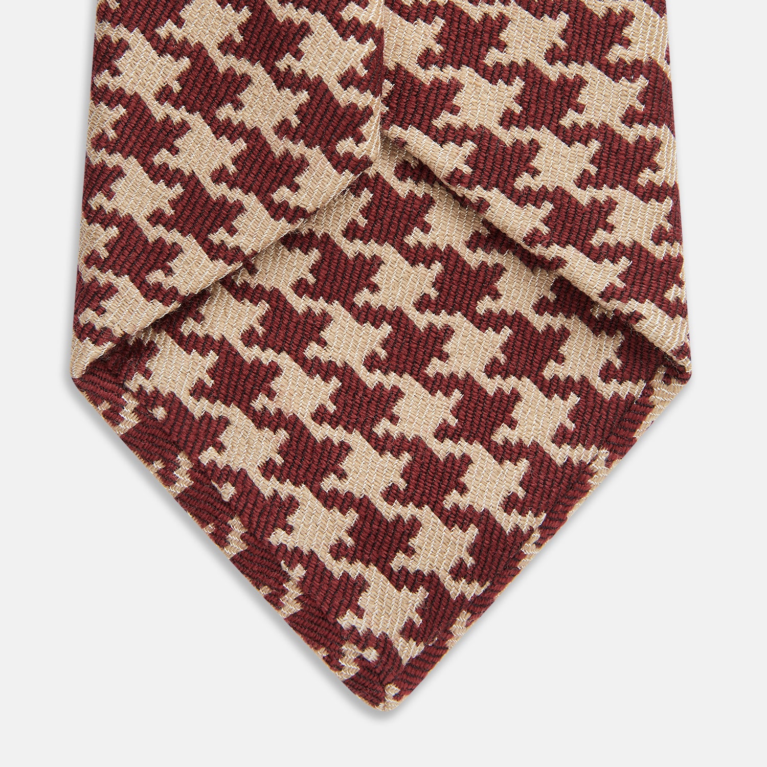 View 3 of product The Red and Peach Houndstooth Wool Blend Tie by Turnbull & Asser features a classic houndstooth pattern in red and peach, expertly crafted for timeless style.