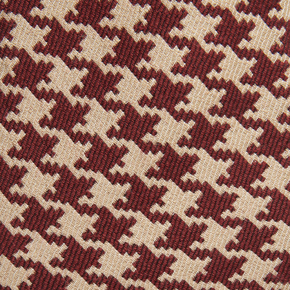 Red and Peach Houndstooth Wool Blend Tie