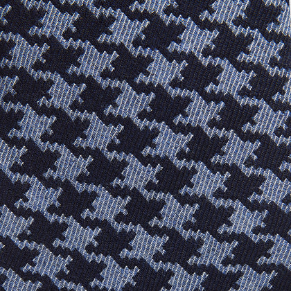 Navy and Blue Houndstooth Wool Blend Tie