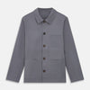 View 1 of product The Turnbull & Asser Charcoal Grey Organic Cotton Blend Remy Chore Jacket features a collar, button-up front, and four front pockets—two chest, two waist—making it a versatile must-have for any men's wardrobe.