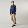 View 2 of product The Turnbull & Asser Khaki Stretch Cotton Five-Pocket Mylo Jeans are shown flat on a white background, highlighting their straight-leg fit, front and back pockets, belt loops, and button waist closure.