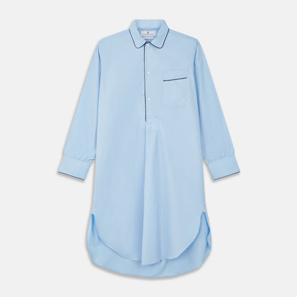 Light Blue Piped Cotton Nightshirt